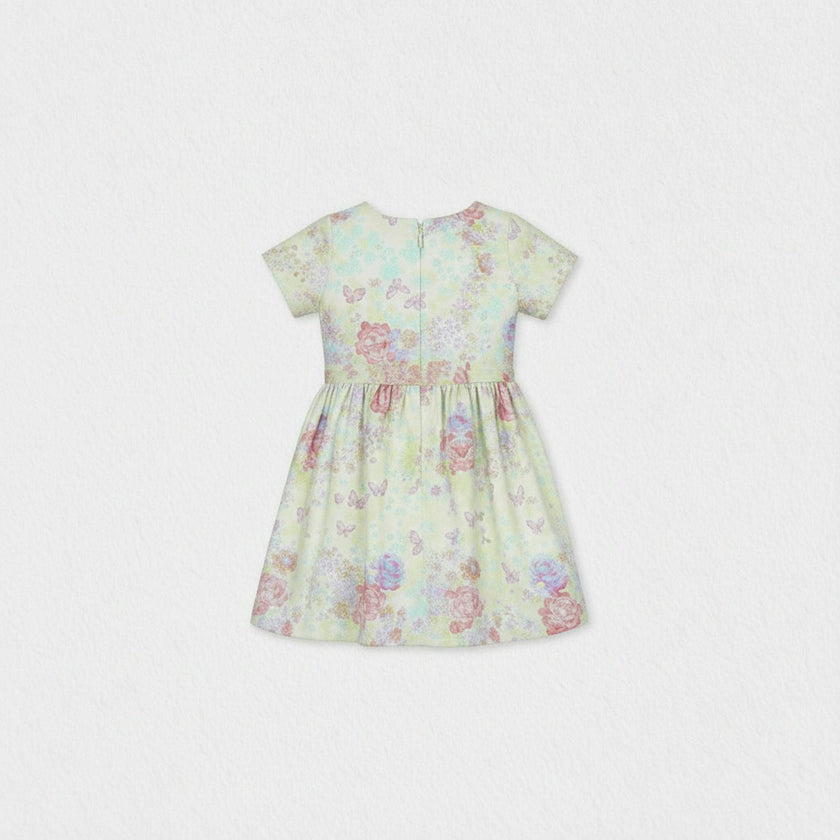 Eryna Girl Dress Short Sleeve, Pistachio Violet Flower
