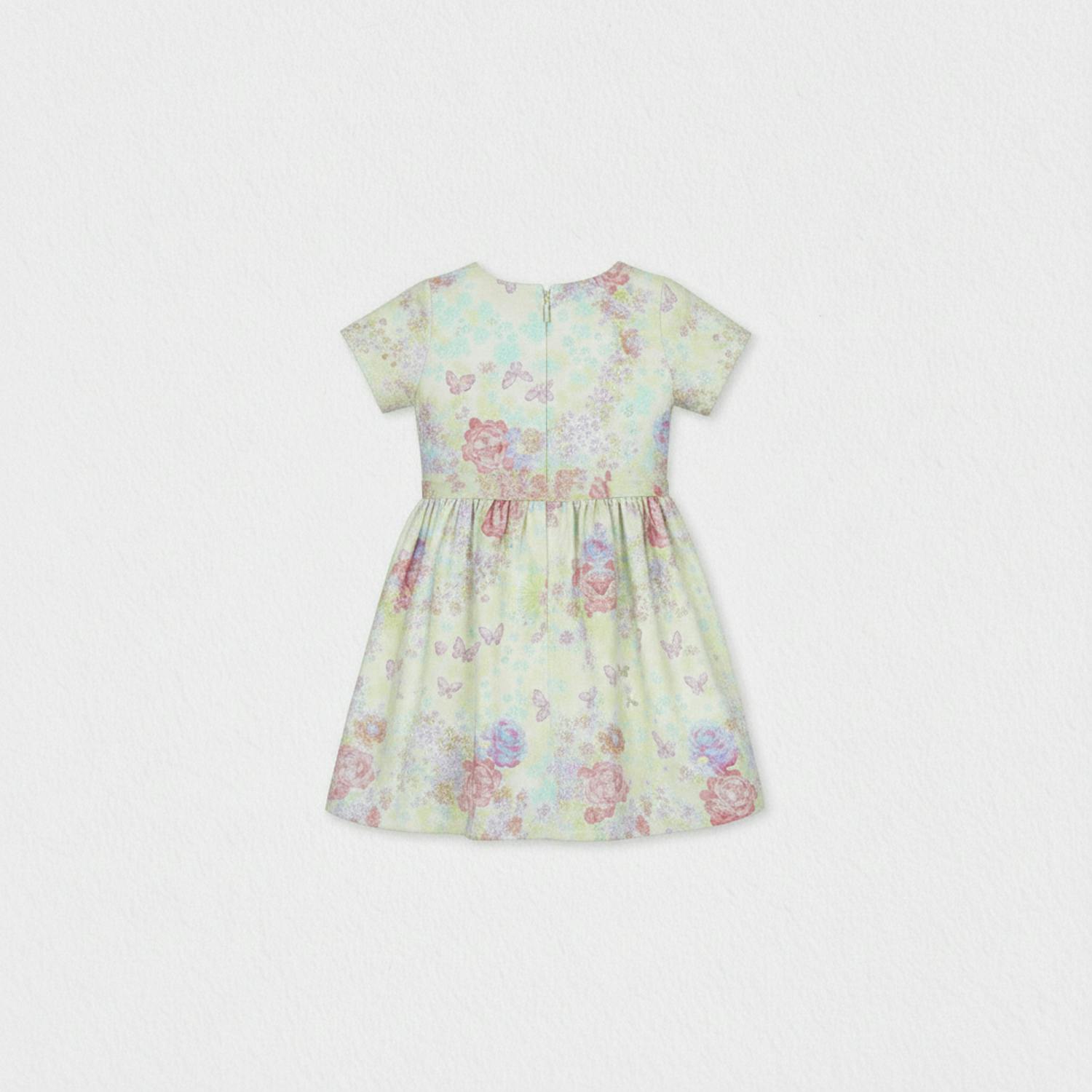 Eryna Girl Dress Short Sleeve, Pistachio Violet Flower