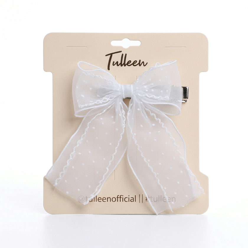 White Dotted Sheer Bow Hair Clip