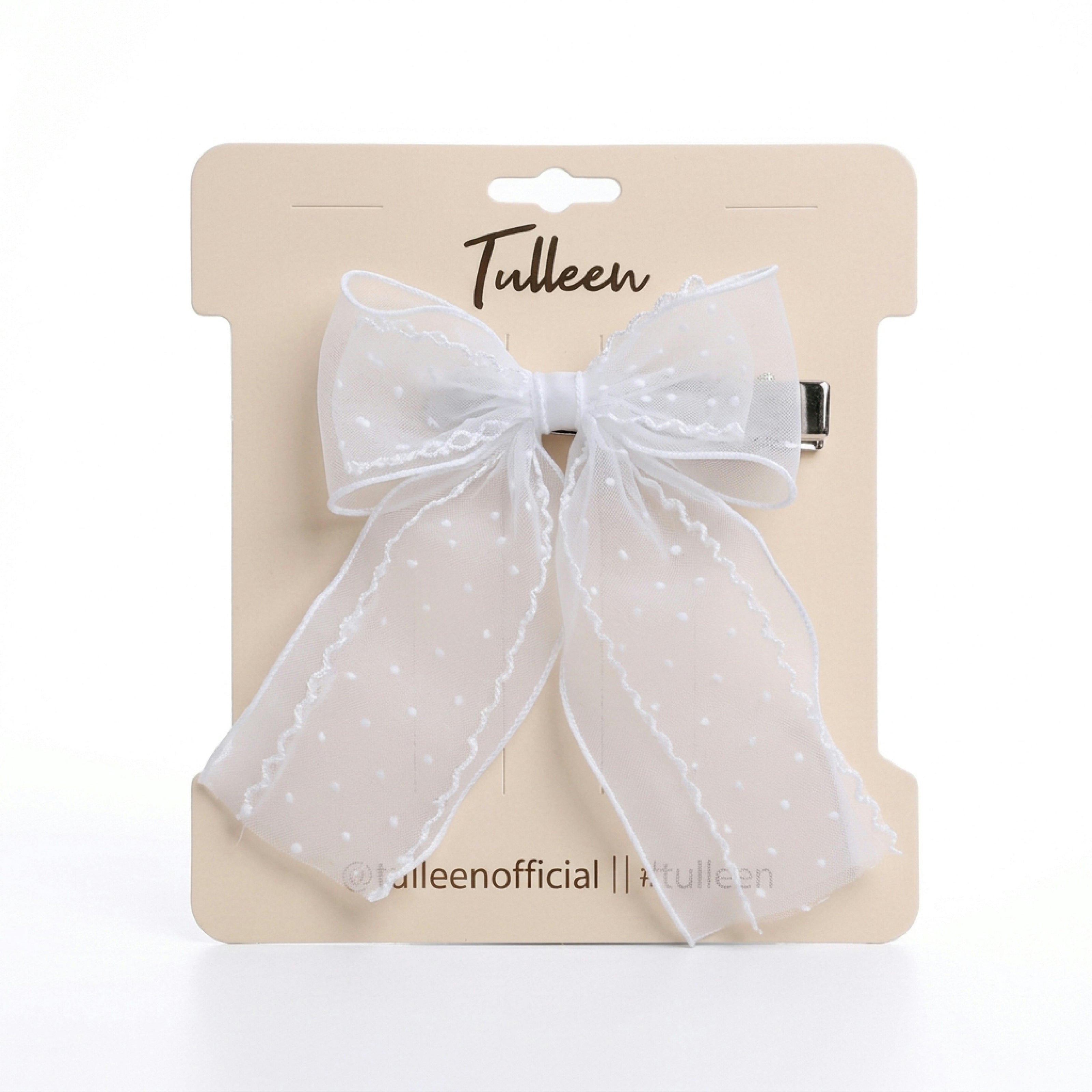 White Dotted Sheer Bow Hair Clip