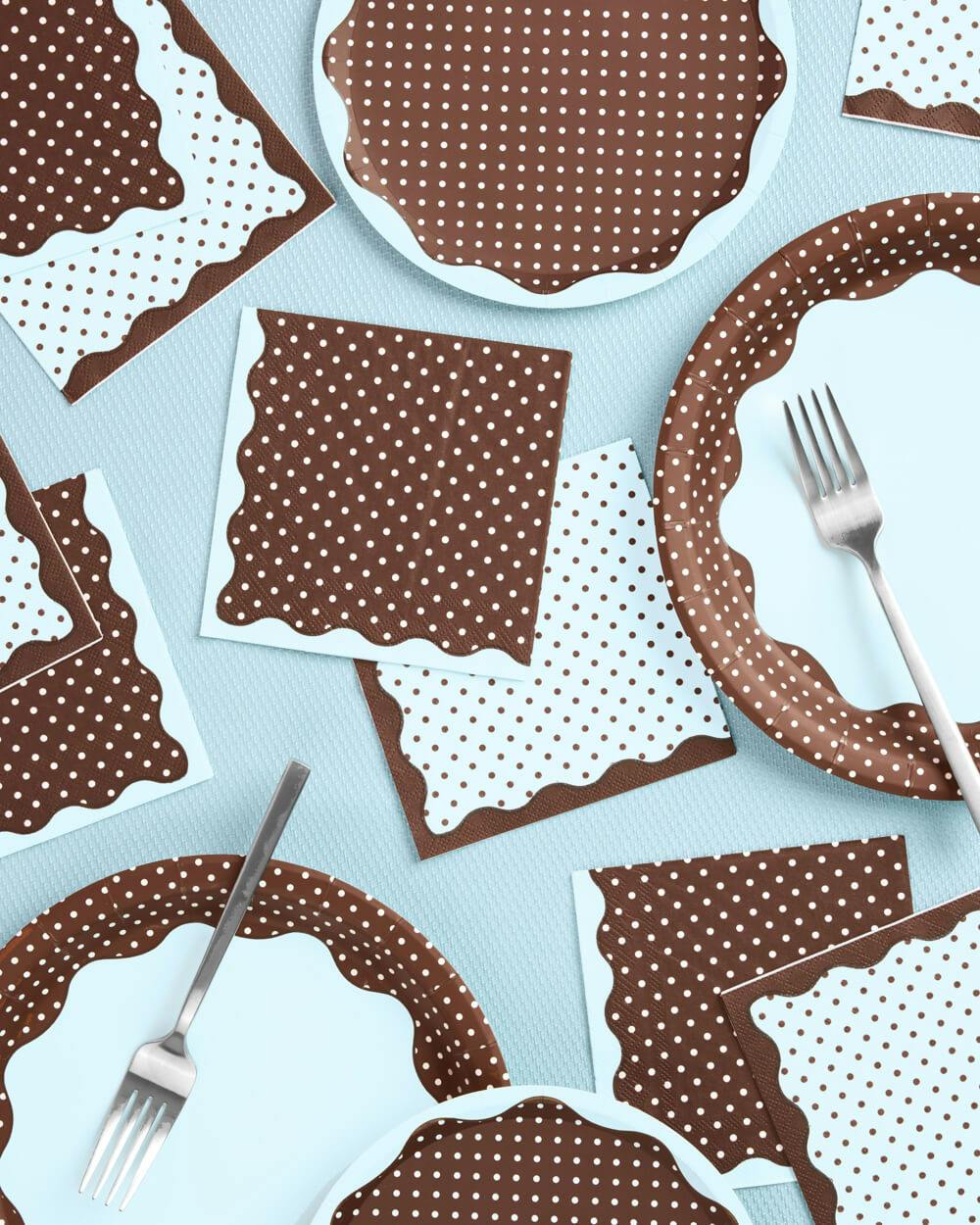 Brown + Blue Napkins - 24 paper napkins