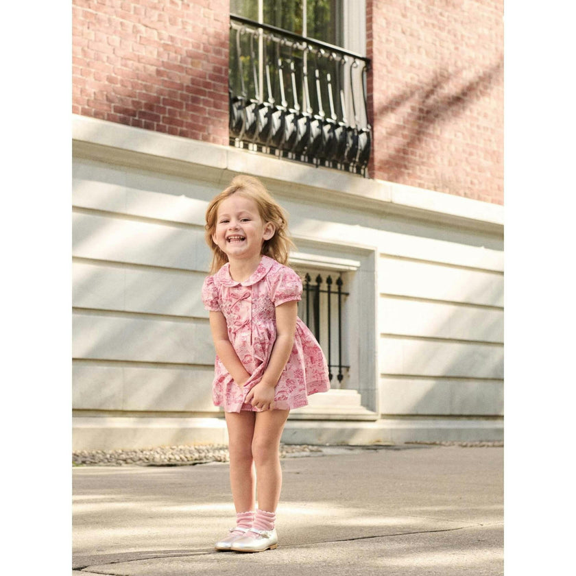 Nicky Hilton x La Coqueta Pink Toile de Jouy Theodora Baby Girl Hand-Smocked Set