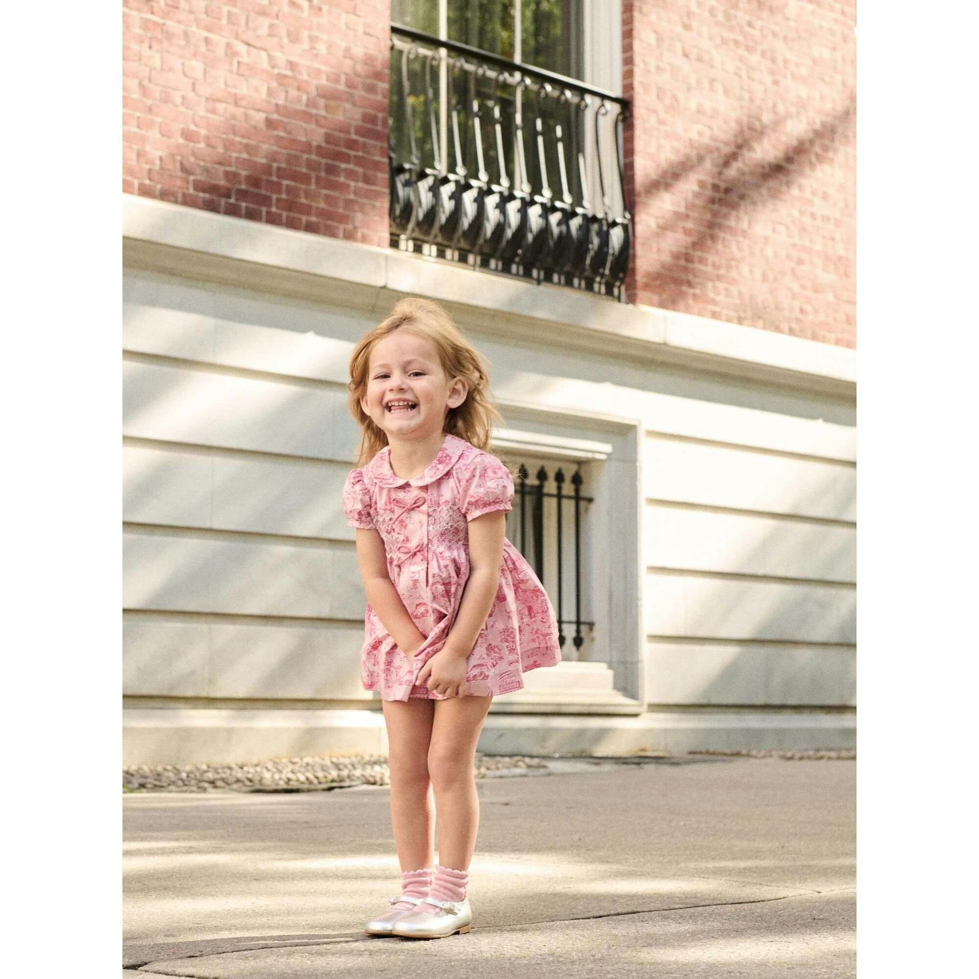 Nicky Hilton x La Coqueta Pink Toile de Jouy Theodora Baby Girl Hand-Smocked Set