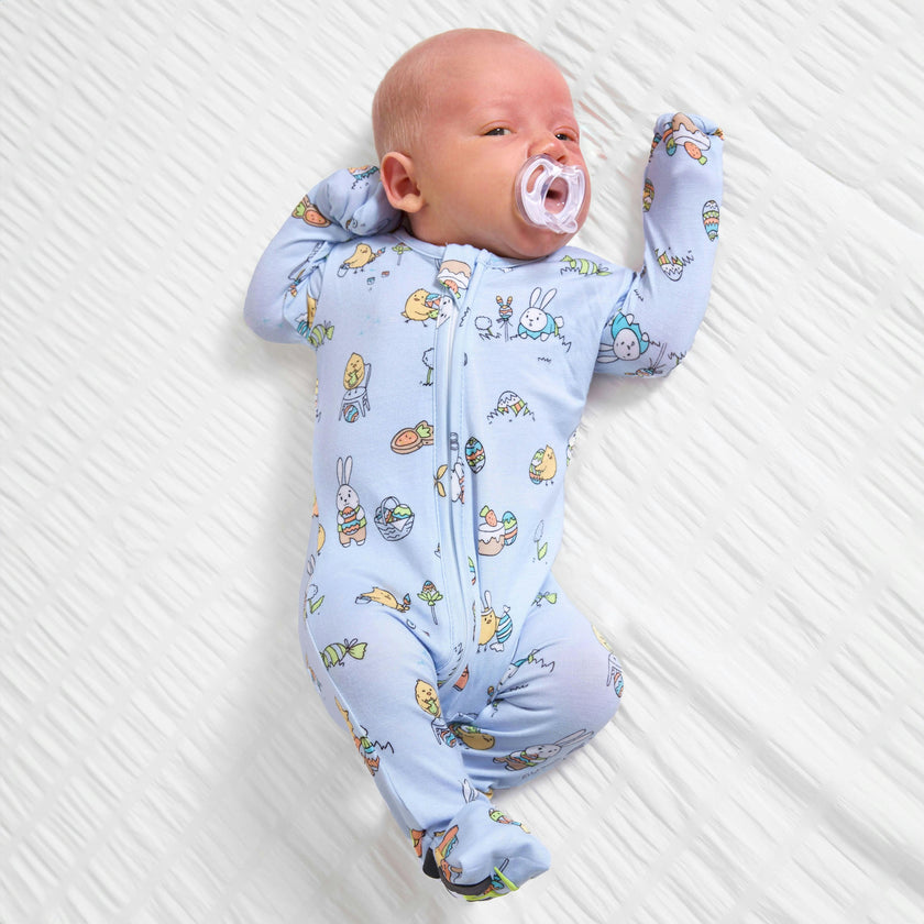Easter Bunny Blue Bamboo Convertible Footie
