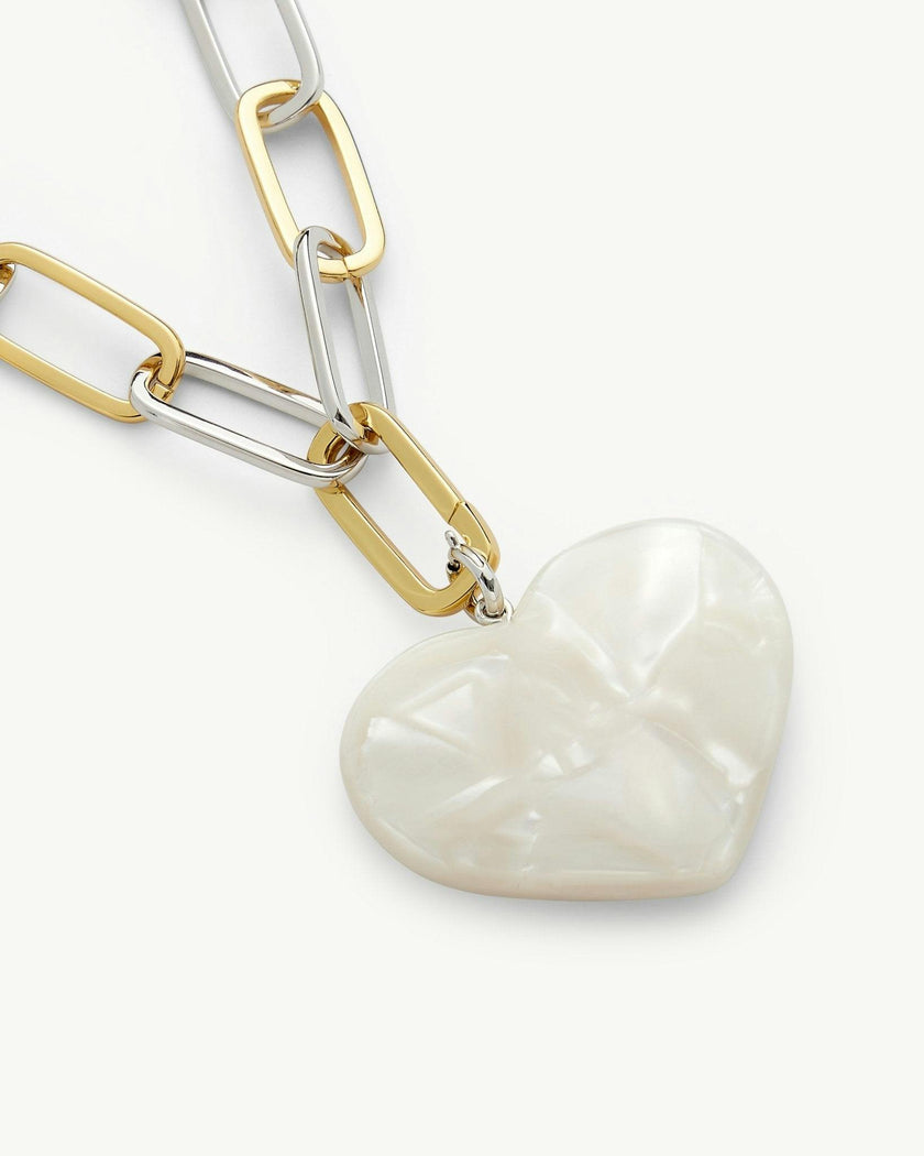 Grande Heart Pendant Necklace in White Shell