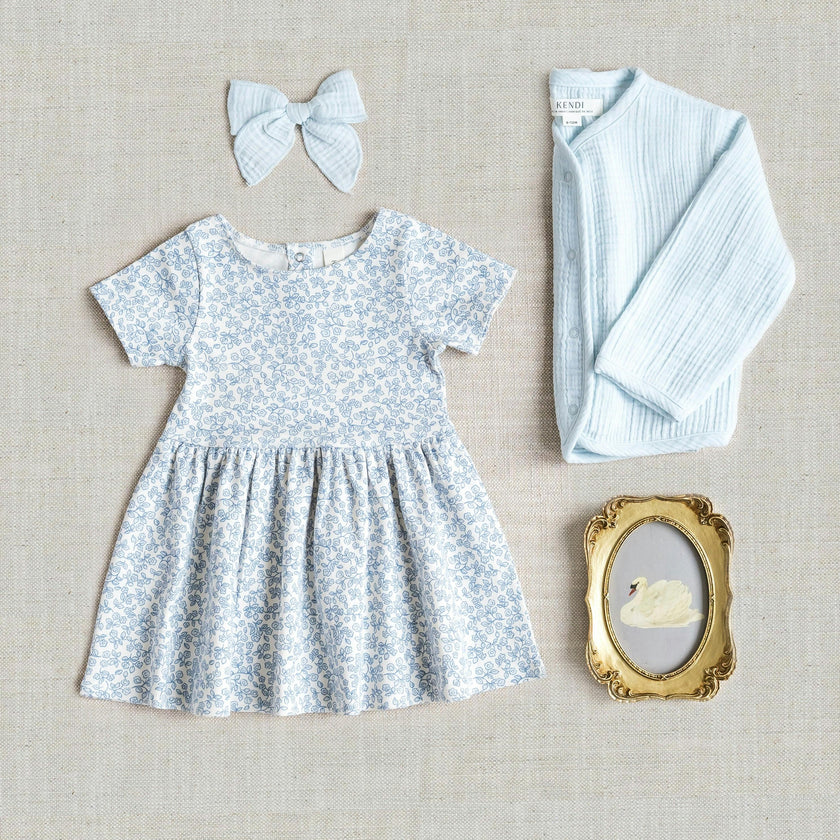 Stella Short Sleeve Swing Dress - Narelle Floral / Ivory + Sea