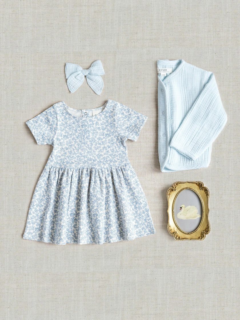 Stella Short Sleeve Swing Dress - Narelle Floral / Ivory + Sea