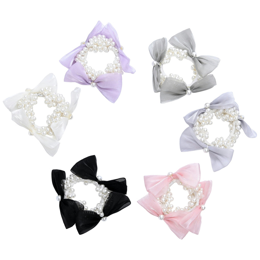 Pearl Bow Scrunchie Set