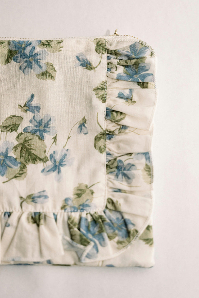 Cornflower Lane Timeless Floral Ruffle Zipper Pouch