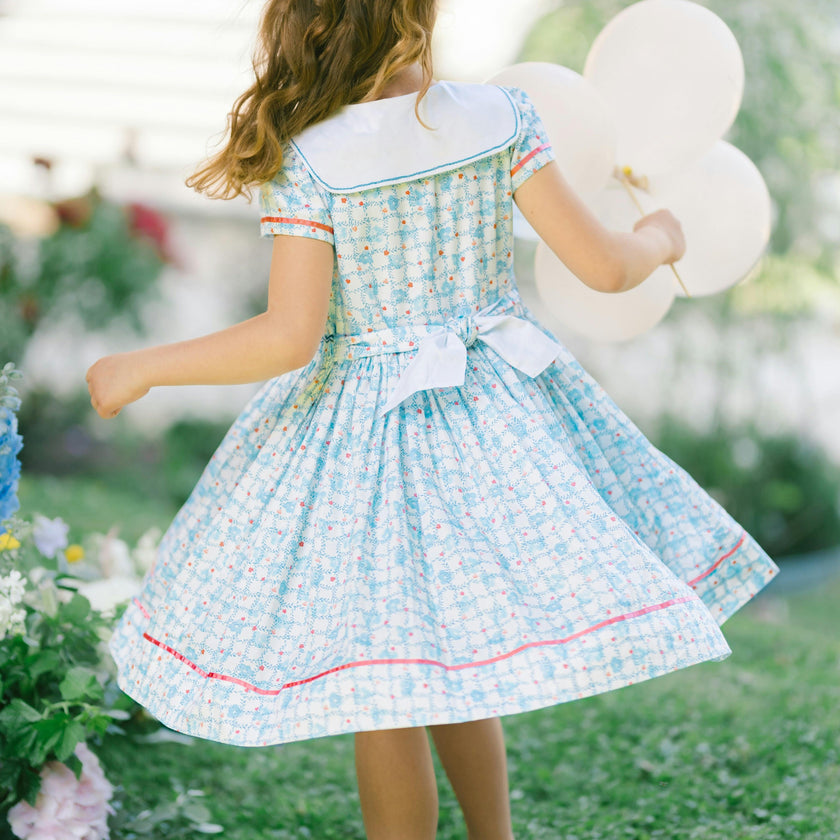Riviera Blue Floral Short Sleeve Smocked Dress