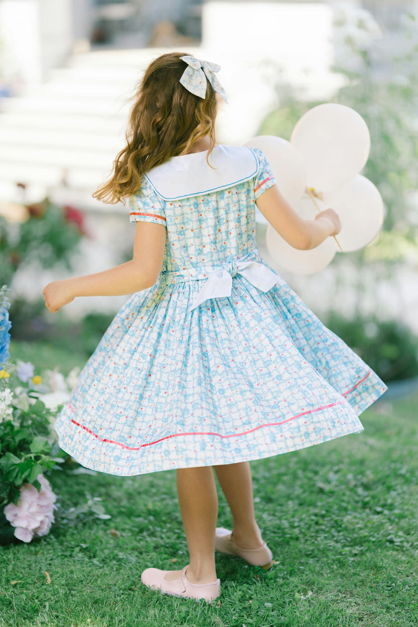 Riviera Blue Floral Short Sleeve Smocked Dress