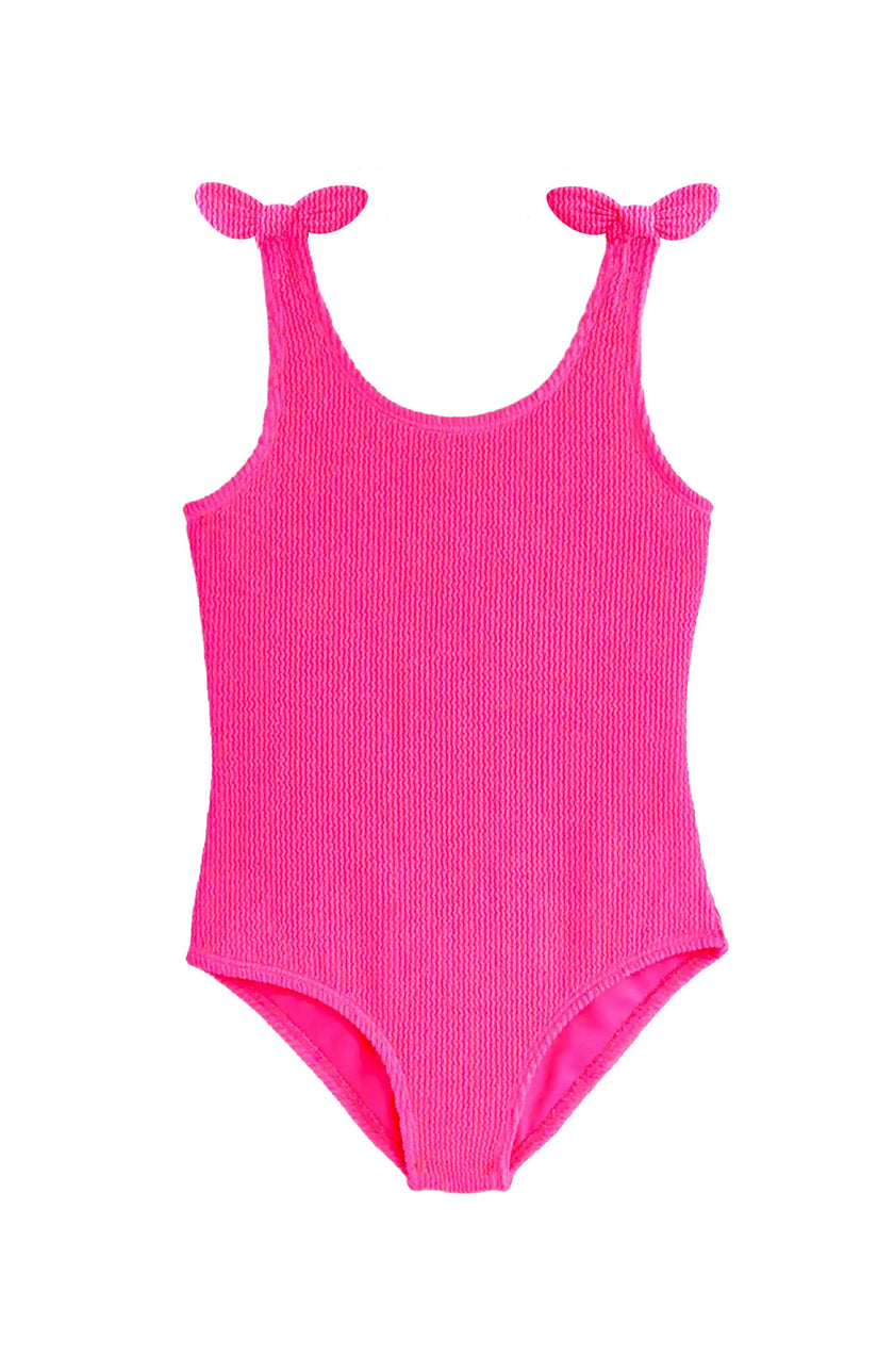 Kaya Crinkle Bow Tie One Piece - Fuchsia