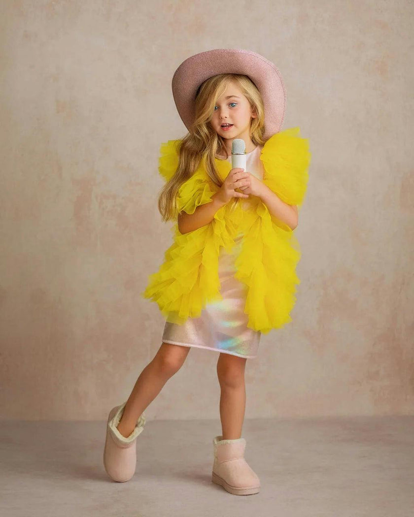 Radiant Yellow Fairy Wings Tulle Birthday Dress for Girls
