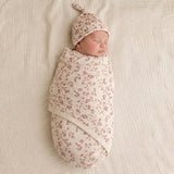 Organic Swaddle Blanket & Hat Set - Petal Whispers