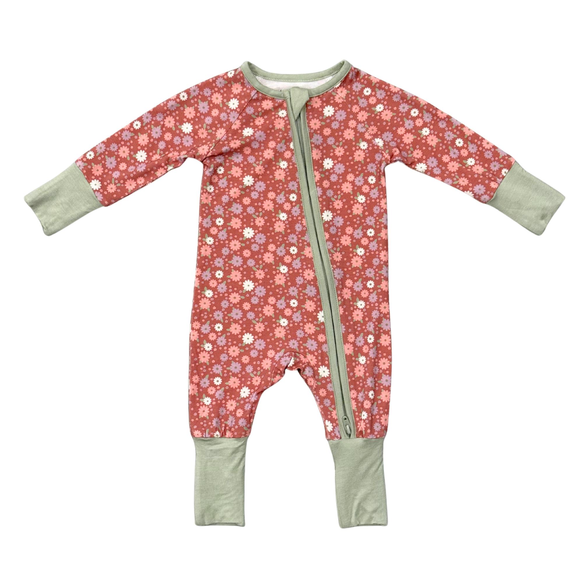 Baby Girl Sleeve Zip Romper in Tiny Petals