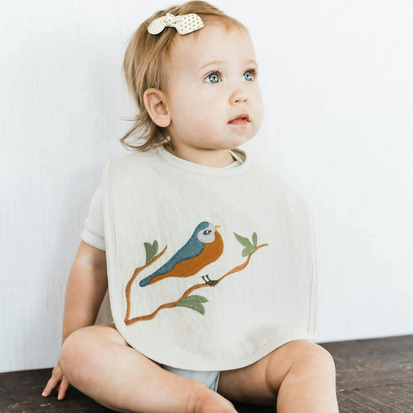 Bird Appliqué Organic Linen Two-Layer Bib