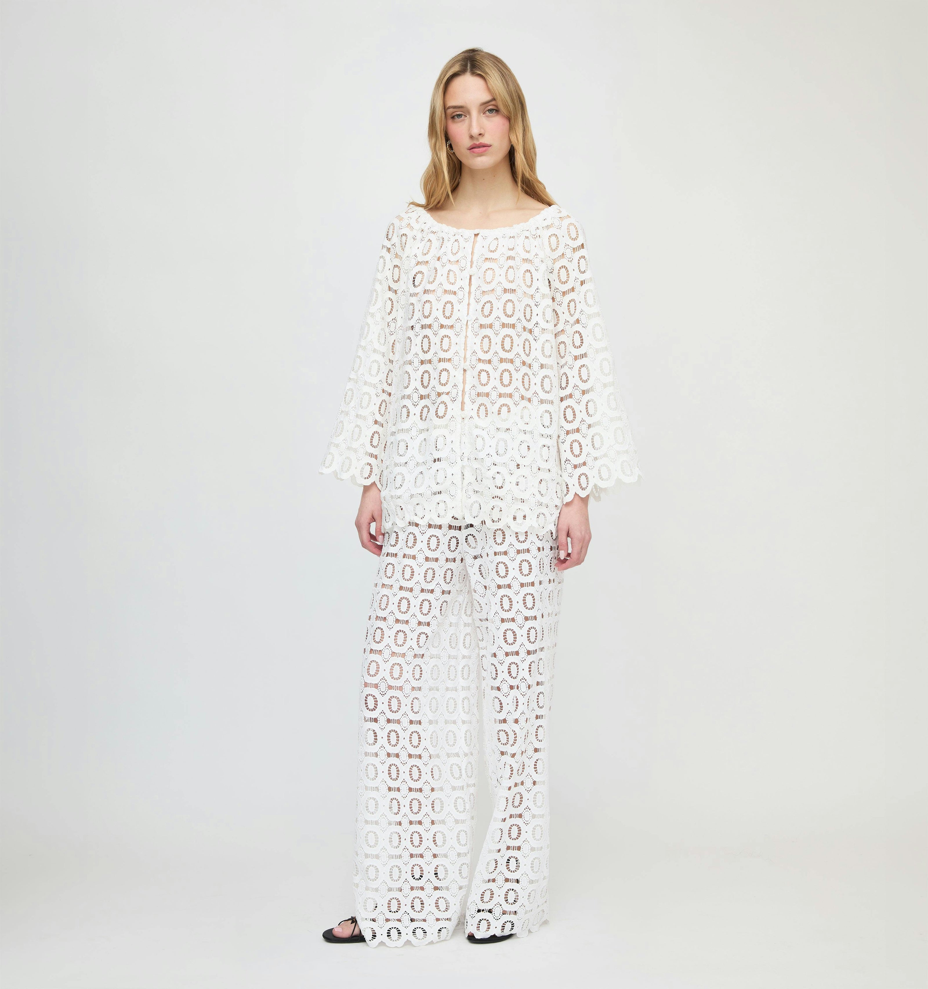 The Kaya Pool Pant - White Broderie