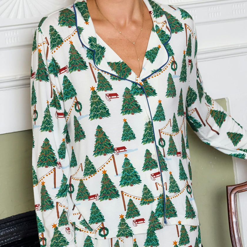 Womens Bamboo PJ Set - Christmas Tree Farm