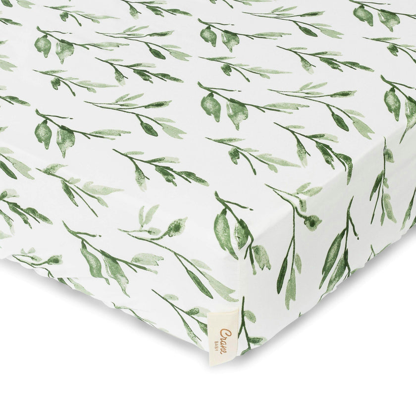 Parker Green Leaf Cotton Fitted Crib Sheet