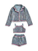 3-In-1 Plaid 3-Piece Contrast Trim Coco Suit
