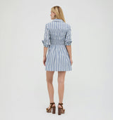 The Mira Dress -  Coln Ticking Stripe Dusty Blue