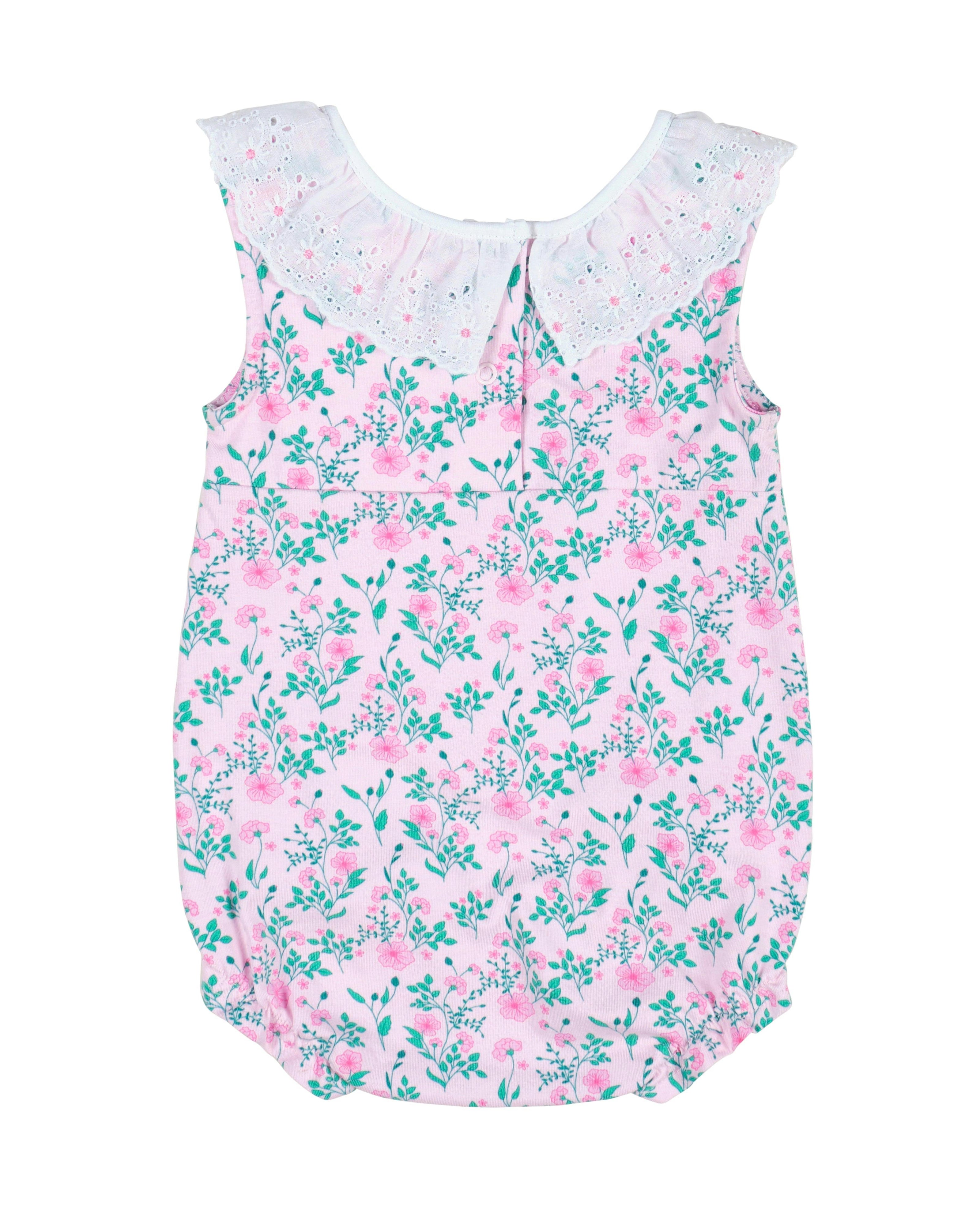 Floral Print Romper with Eyelet Collar
