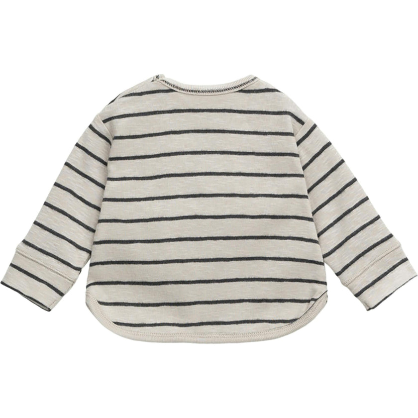 Jersey Striped Crew Neck Long Sleeve 2-Button Shoulder Pocket T-Shirt