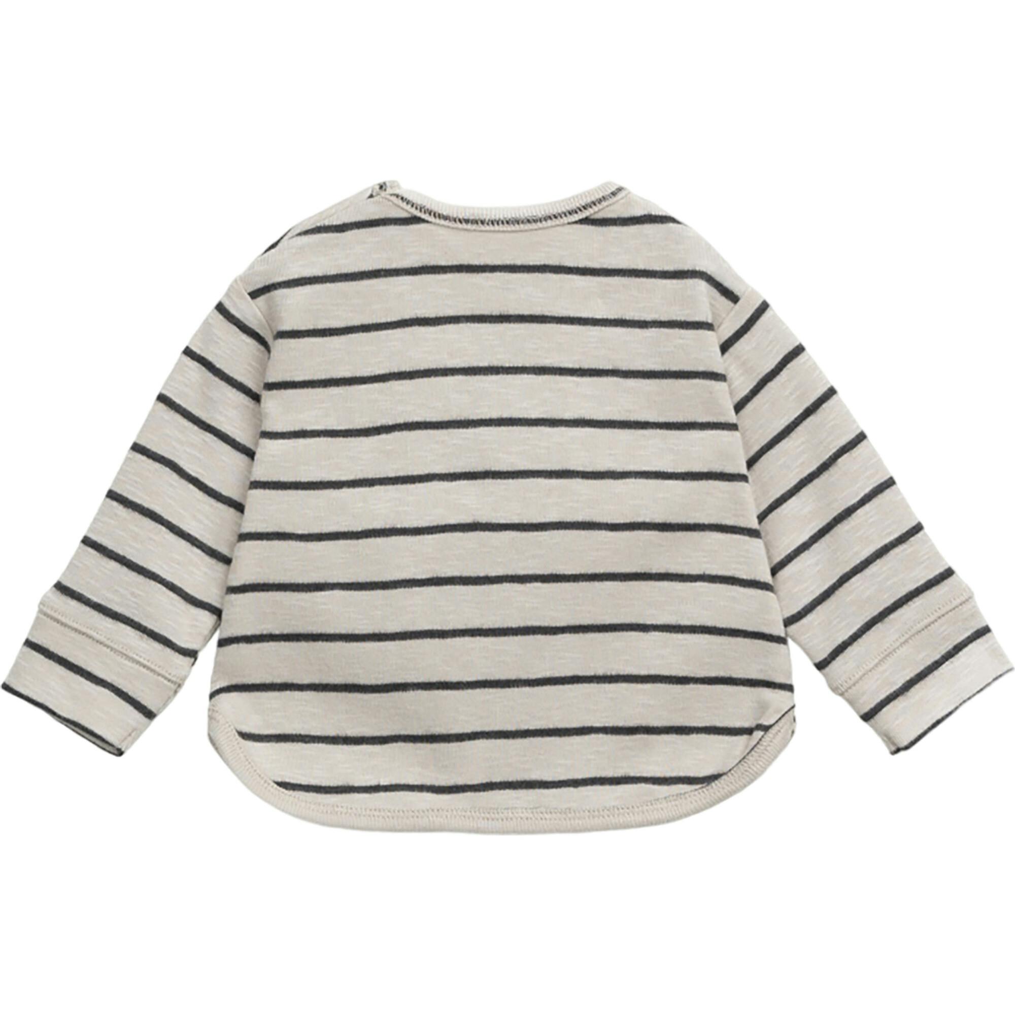 Jersey Striped Crew Neck Long Sleeve 2-Button Shoulder Pocket T-Shirt