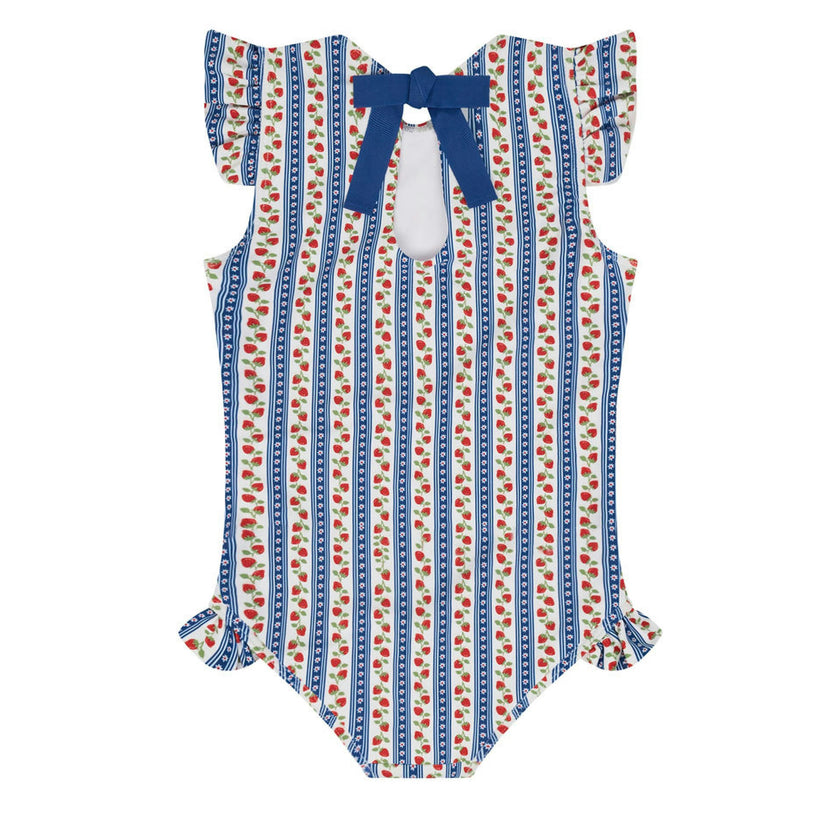 girls strawberry patch ruffle cap sleeve one piece