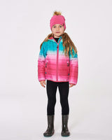Quilted Mid-Season Jacket Green and Pink Gradient