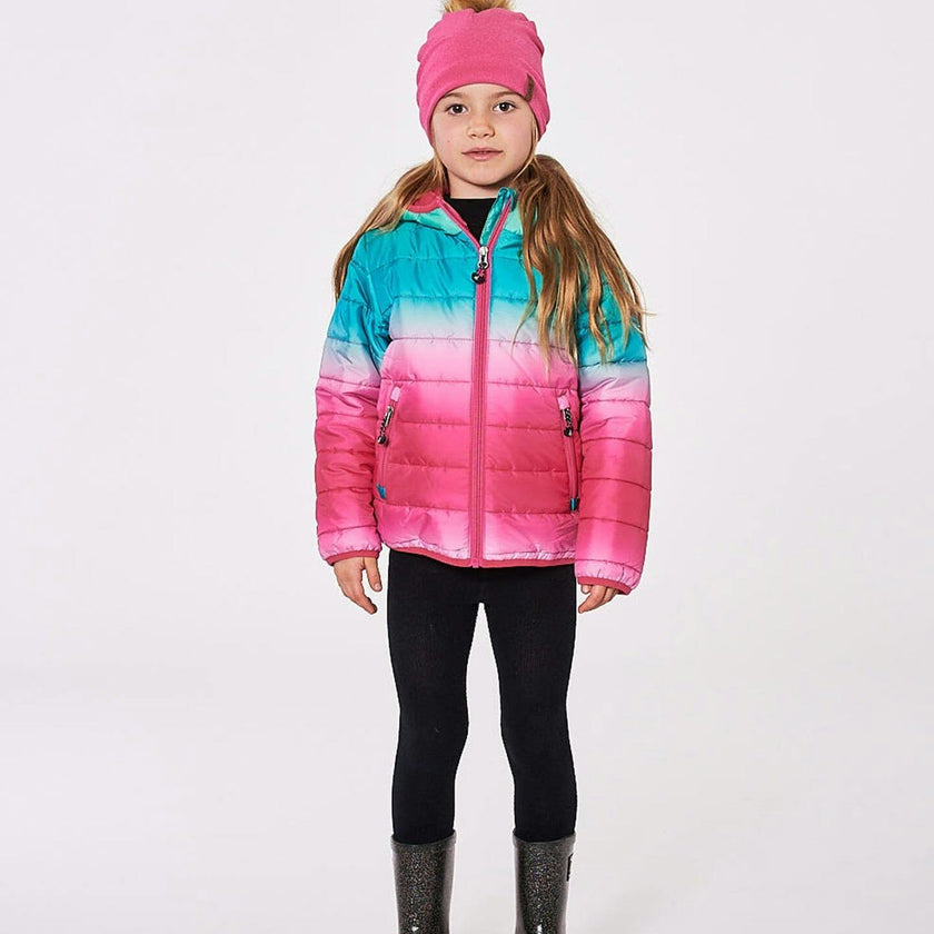 Quilted Mid-Season Jacket Green and Pink Gradient