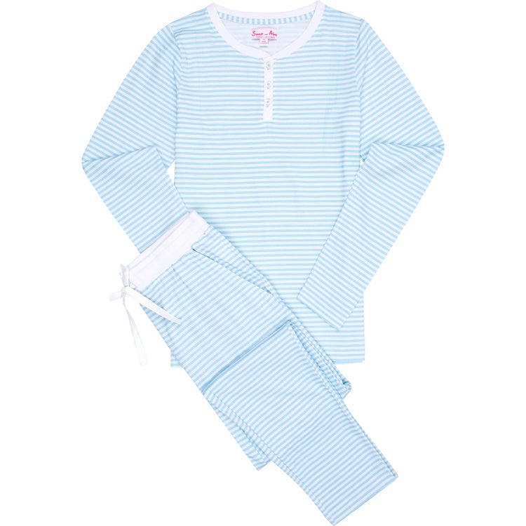 Women's Sky Blue Jersey Long PJ Set - Organic Stretch Cotton