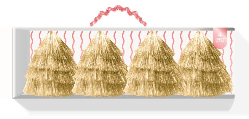 Packed Party Golden Girl Mini Gold Fringe Party Hats Set of 4 - Metallic Gold Fringe Mini Hats with Elastic Strap for Birthdays and Celebrations, One Size