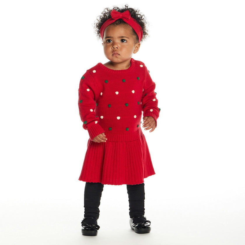 Infant Bubble Sweater Rib Knit Twofer Dress & Headband