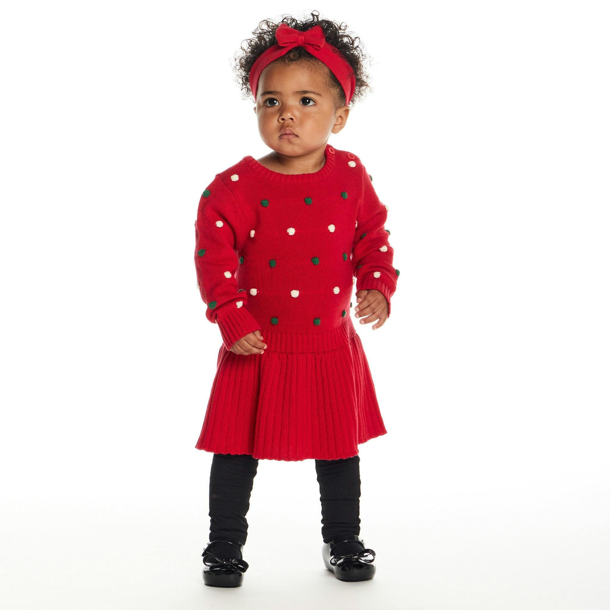 Infant Bubble Sweater Rib Knit Twofer Dress & Headband