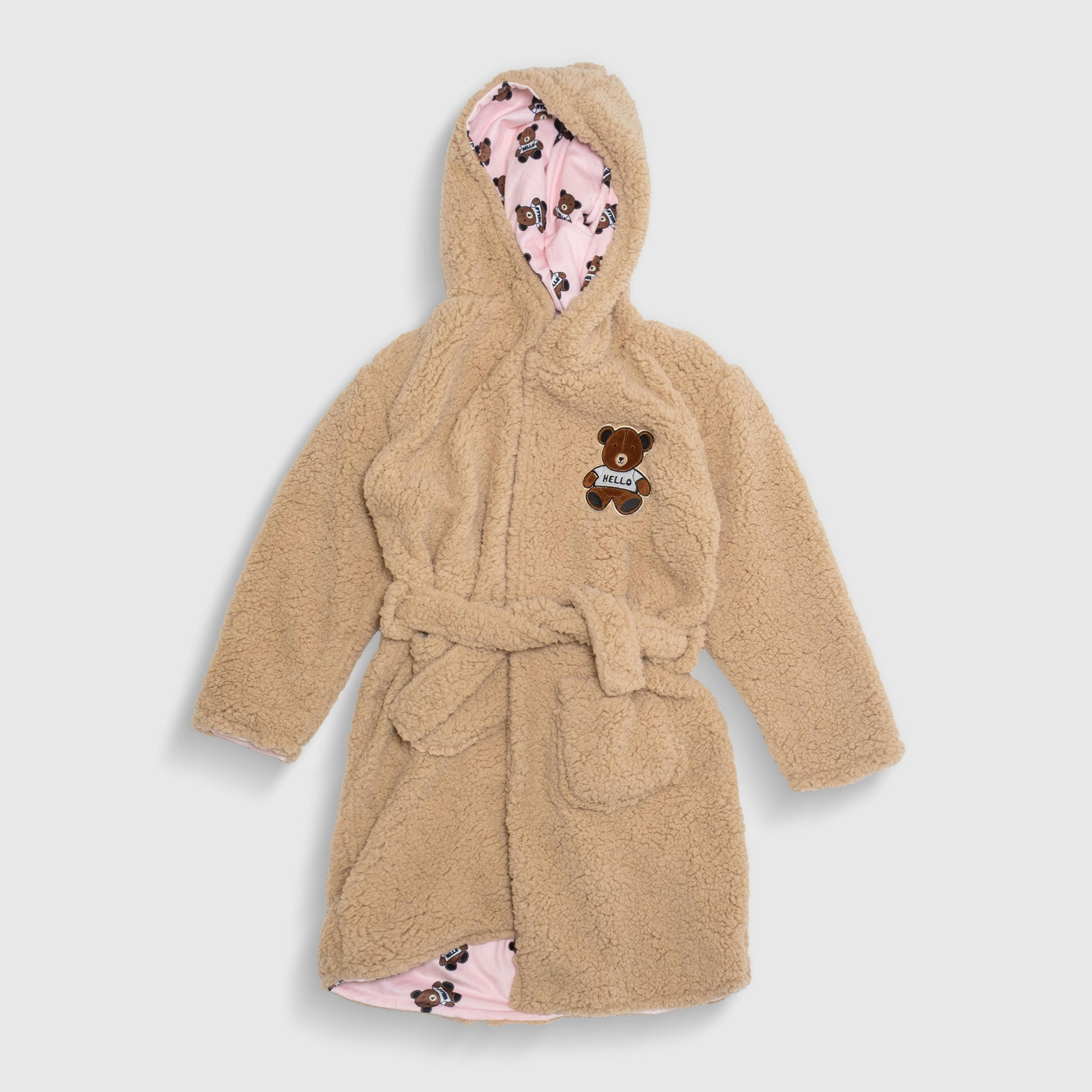 Cozy Switch Robe – Reversible Sherpa & Printed Mink Robe with Appliqué, Teddy Bears
