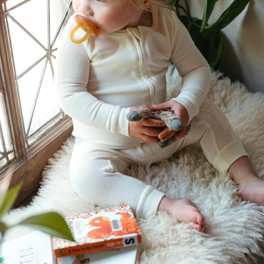 Cream Waffle Zipper Pajama