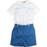 The Matthew Hand Embroidered Openwork Two Piece Set in Navy (18mths-6yrs)