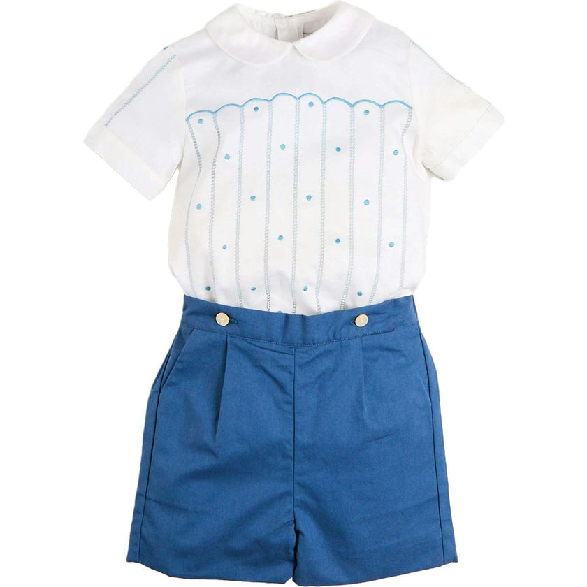 The Matthew Hand Embroidered Openwork Two Piece Set in Navy (18mths-6yrs)