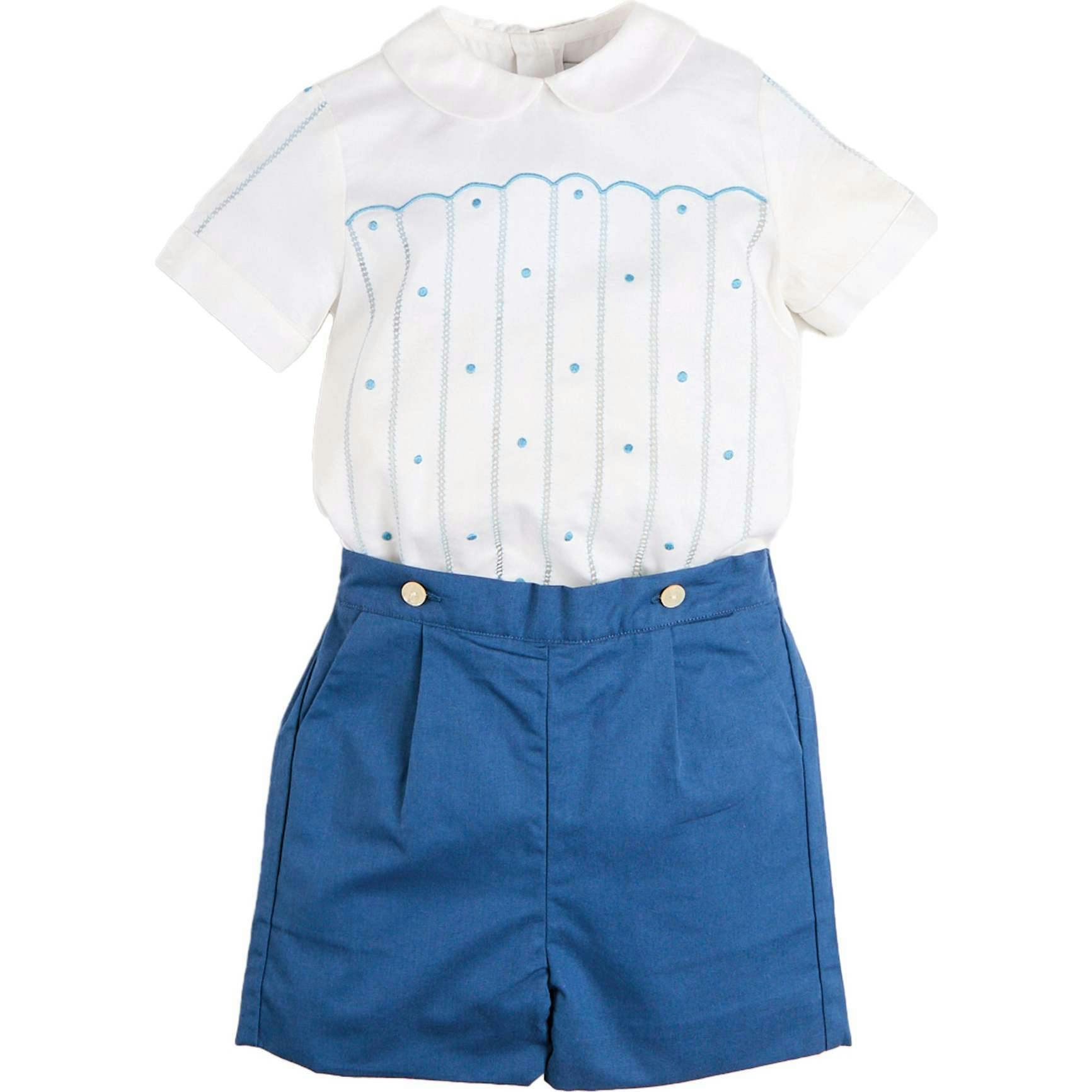 The Matthew Hand Embroidered Openwork Two Piece Set in Navy (18mths-6yrs)