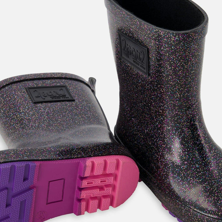 Rain Boots In Natural Rubber Black Glitter