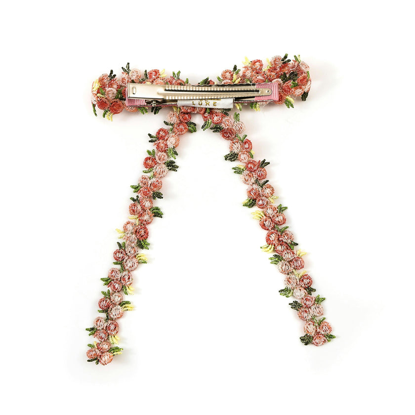 Halo Luxe Gia Embroidered Floral Bow Hair Clip - Mauve