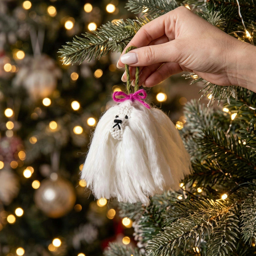 Maltese Dog Hand Knit Christmas Ornament