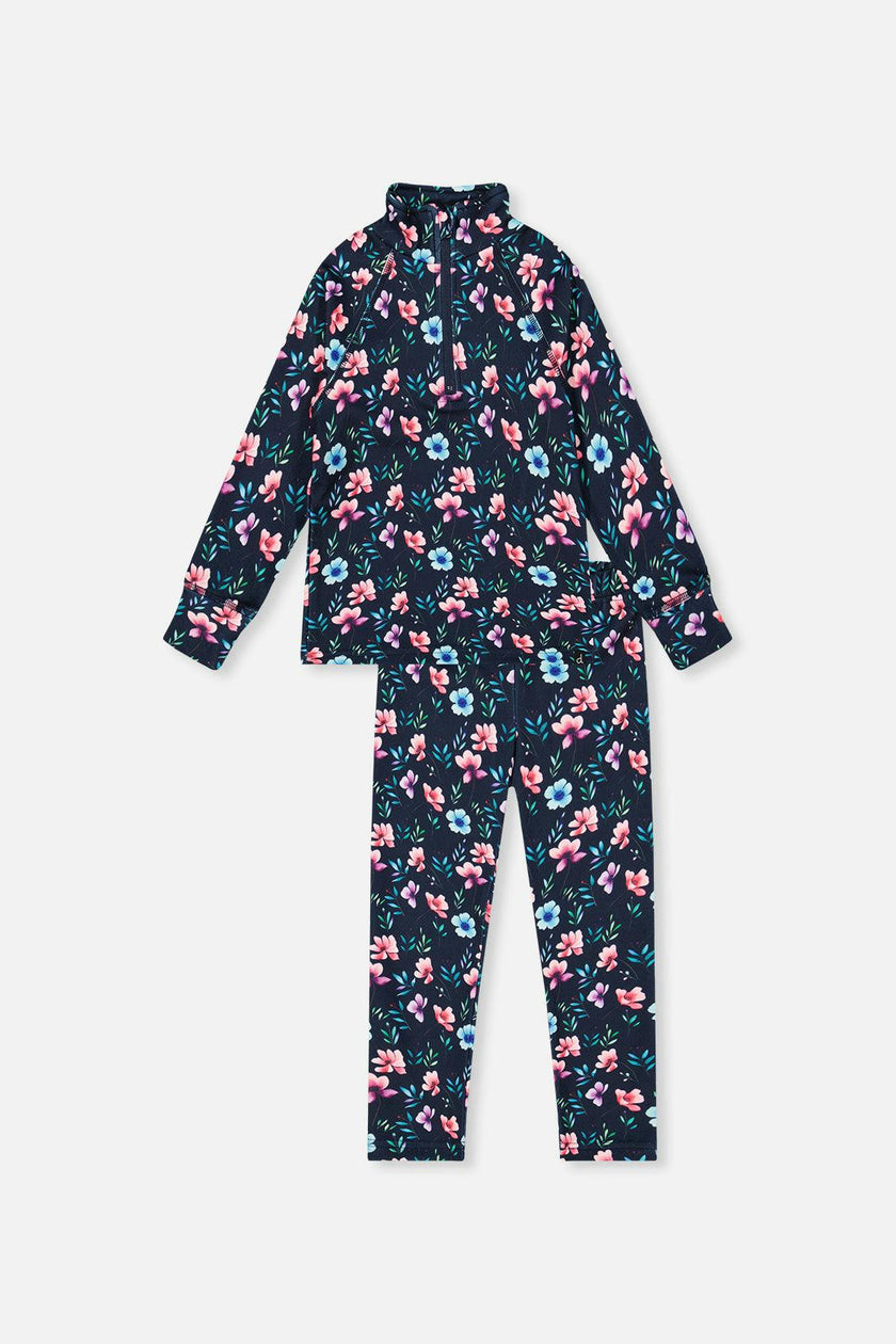 Two Piece Thermal Underwear Blue Floral Print