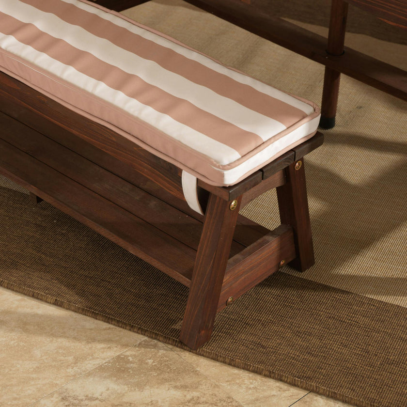 Outdoor Wooden Table & Bench with Cushions and Umbrella