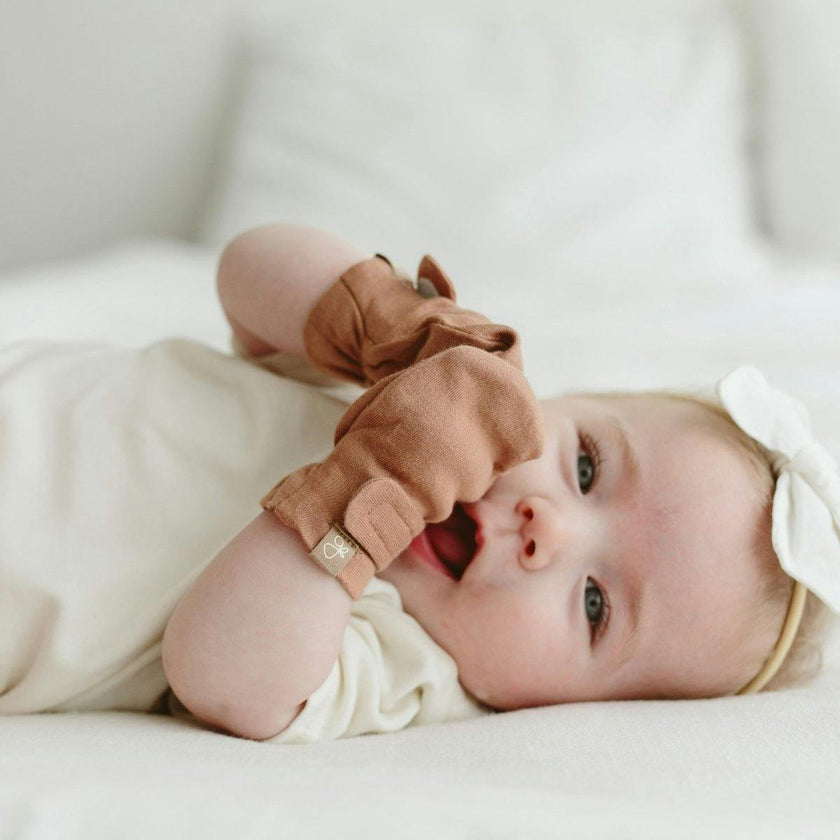 STAY ON 3-PACK MITTS | MOSS + TERRAZZO + SANDSTONE — Bamboo Organic Cotton Blend, 0–6M
