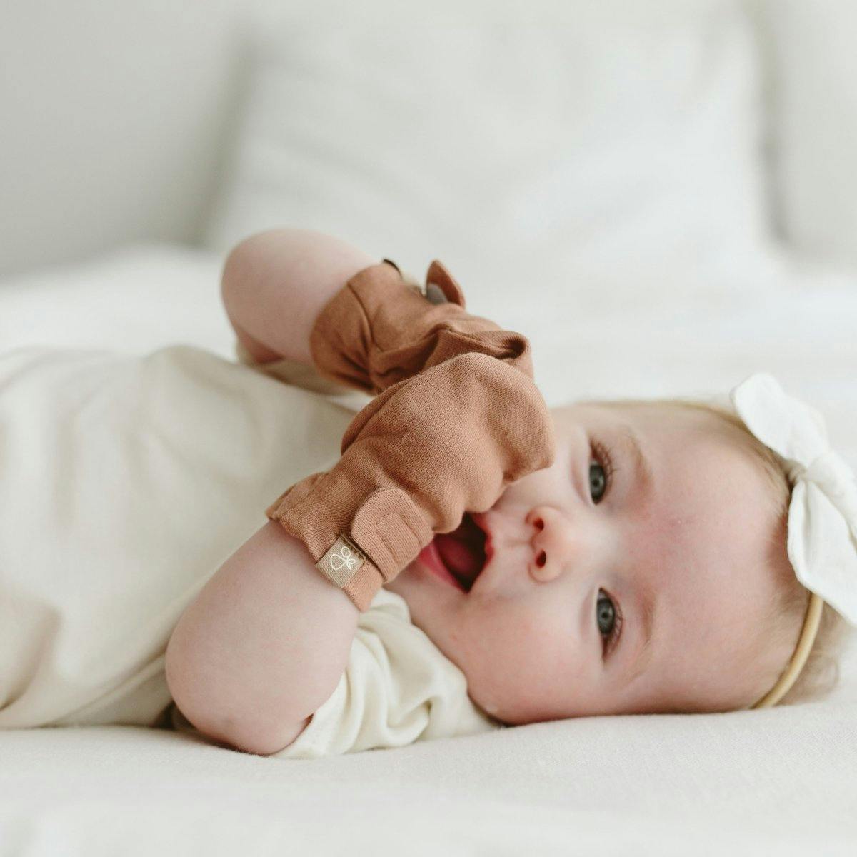 STAY ON 3-PACK MITTS | MOSS + TERRAZZO + SANDSTONE — Bamboo Organic Cotton Blend, 0–6M