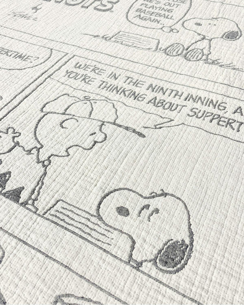 Blanket PEANUTS BASEBALL Comic Strip Cotton Black / White 4.25 x 6.5ft