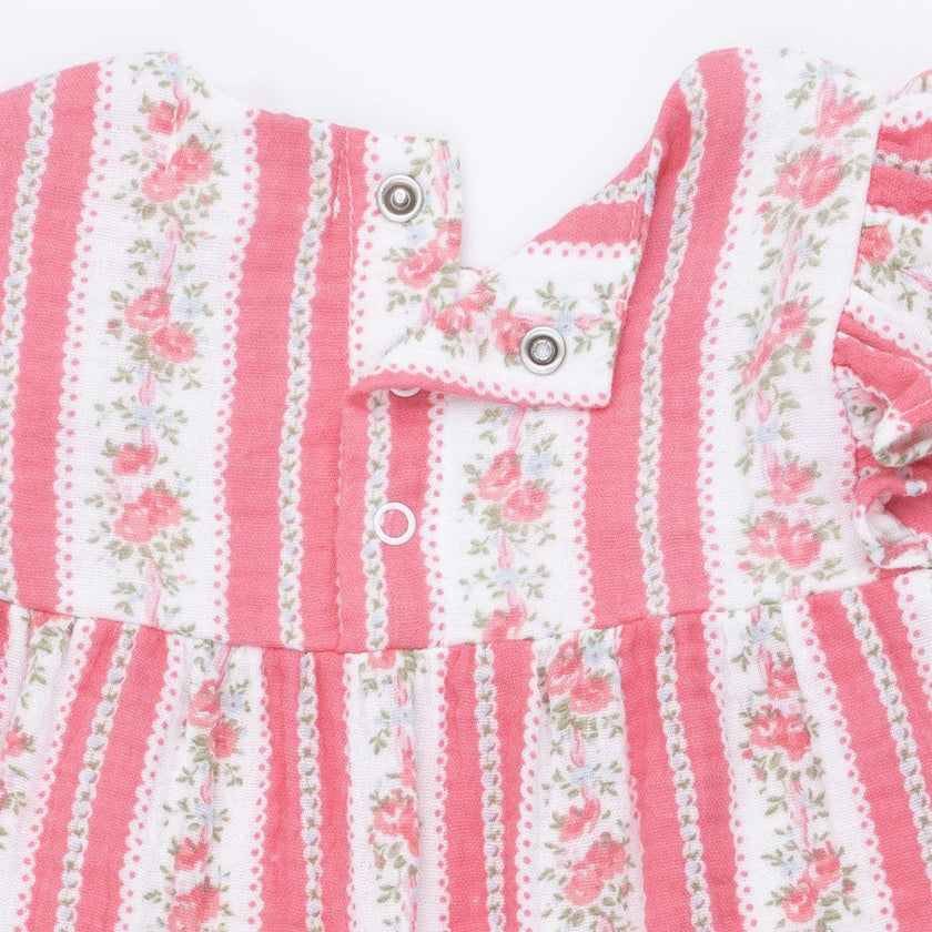 Suzie Floral Stripe - Ruffle Sleeve Romper