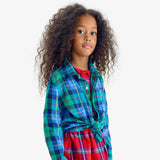 Kids long sleeve flannel dress in plaid